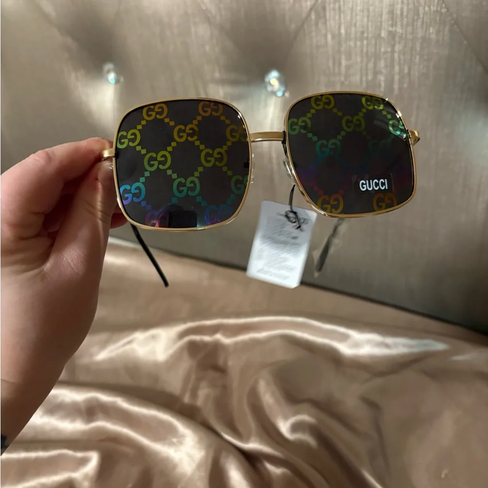 GG Gold Frame Sunglasses with Multicolor Lenses - Picture 1 of 7